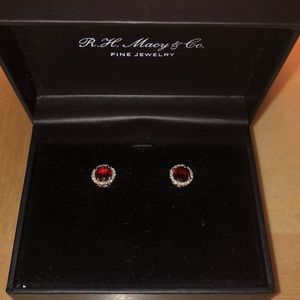 Macy’s birthstone and diamond halo stud earrings